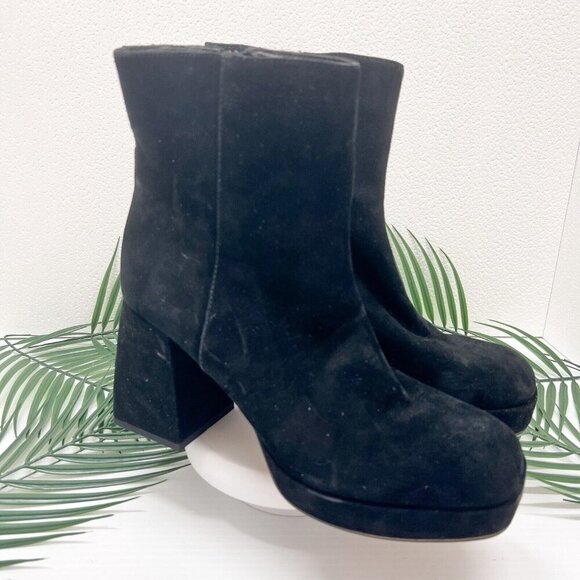 Dolce Vita Ulyses Chunky Platform Ankle Bootie Size 9 Black Suede Square Toe - Picture 1 of 10